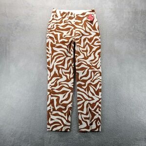 Spanx Pants Womens M Tall‎ Brown On The Go Slim Ankle Zebra Print Pull On
